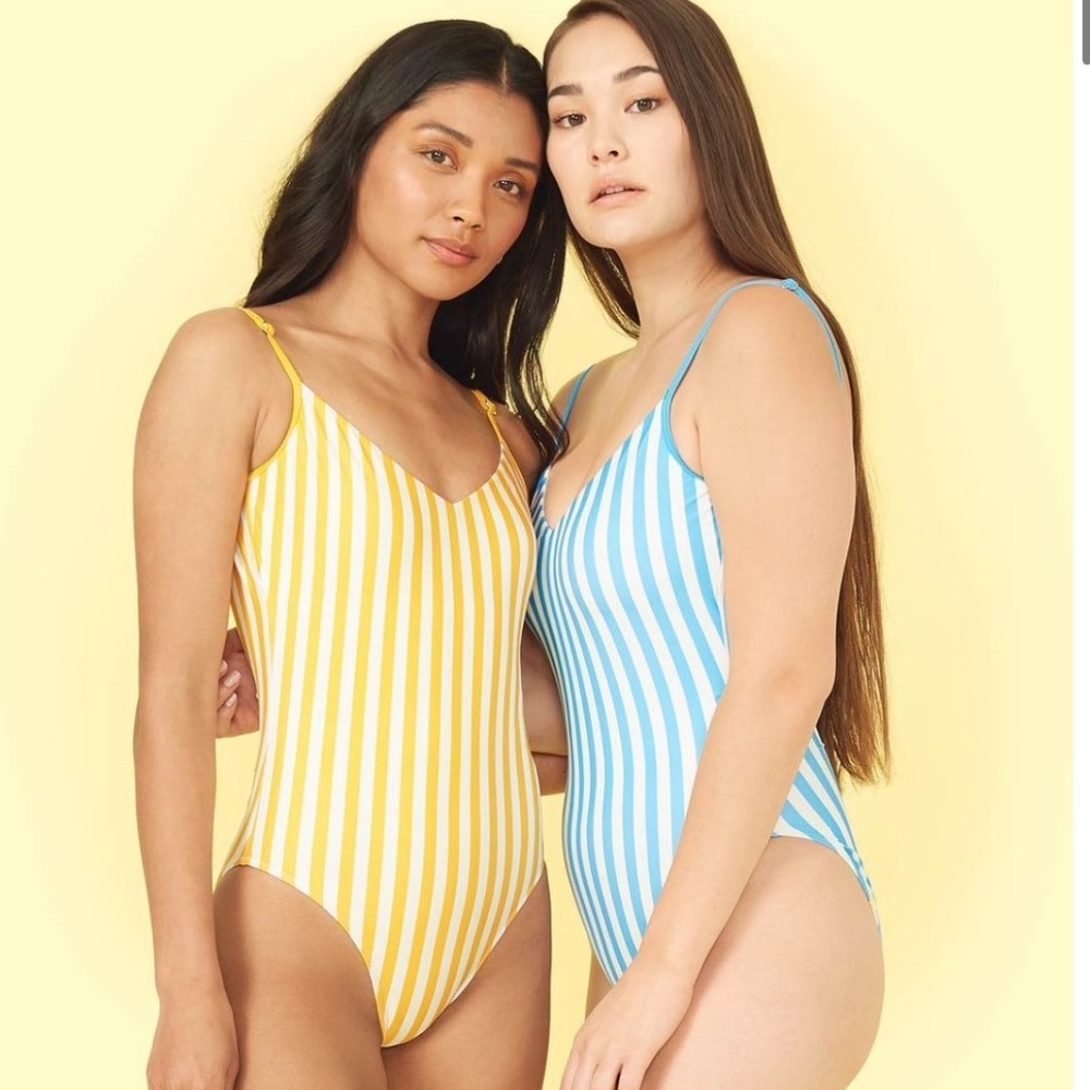 Summersalt The Voyager One‎ Piece Swimsuit Yellow White Striped V-Neck Size 2